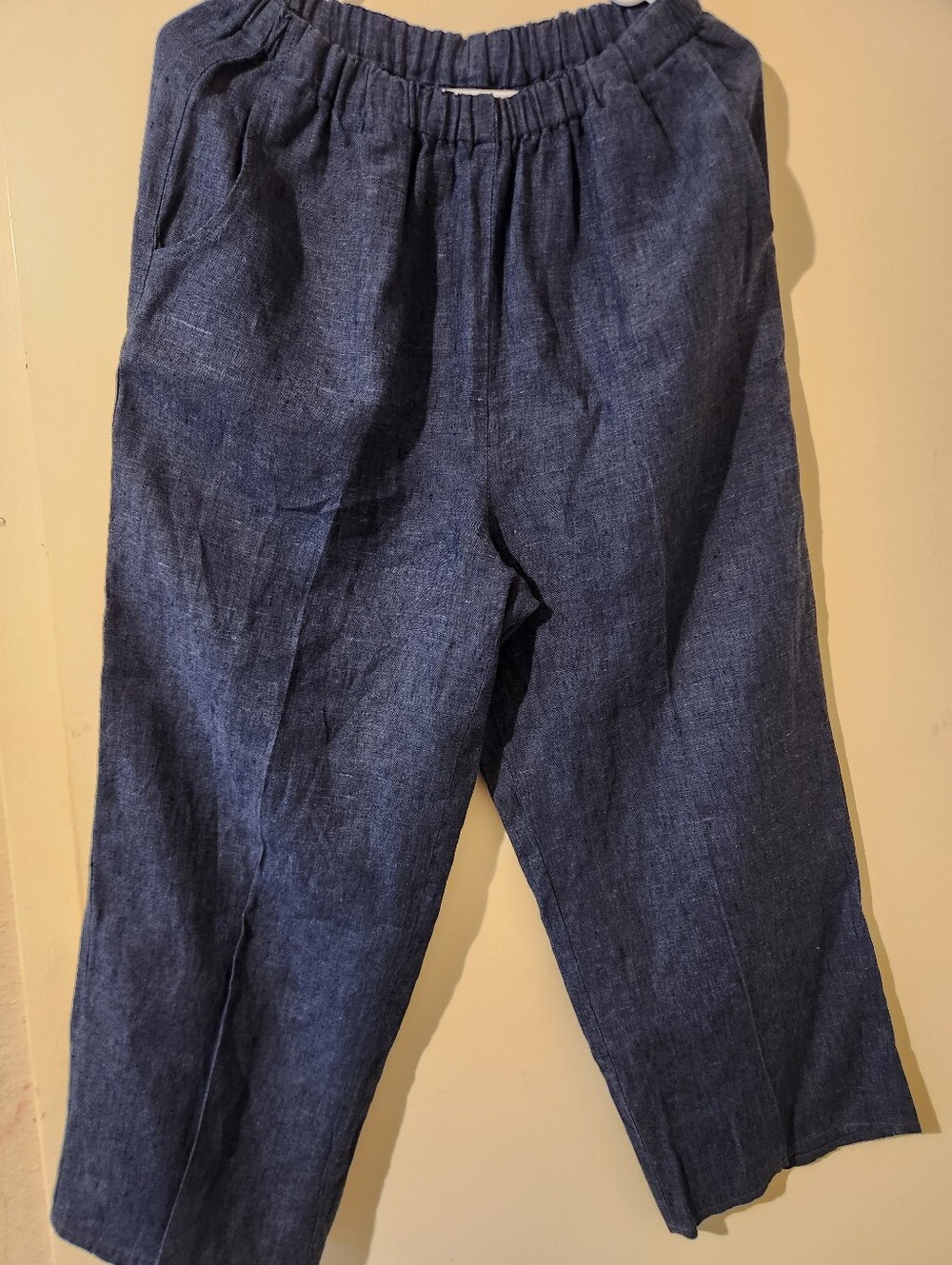 FLAX Indigo Linen Elastic Waist Pants Sz Small